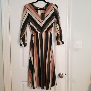Colorful Striped V-Neck Dress